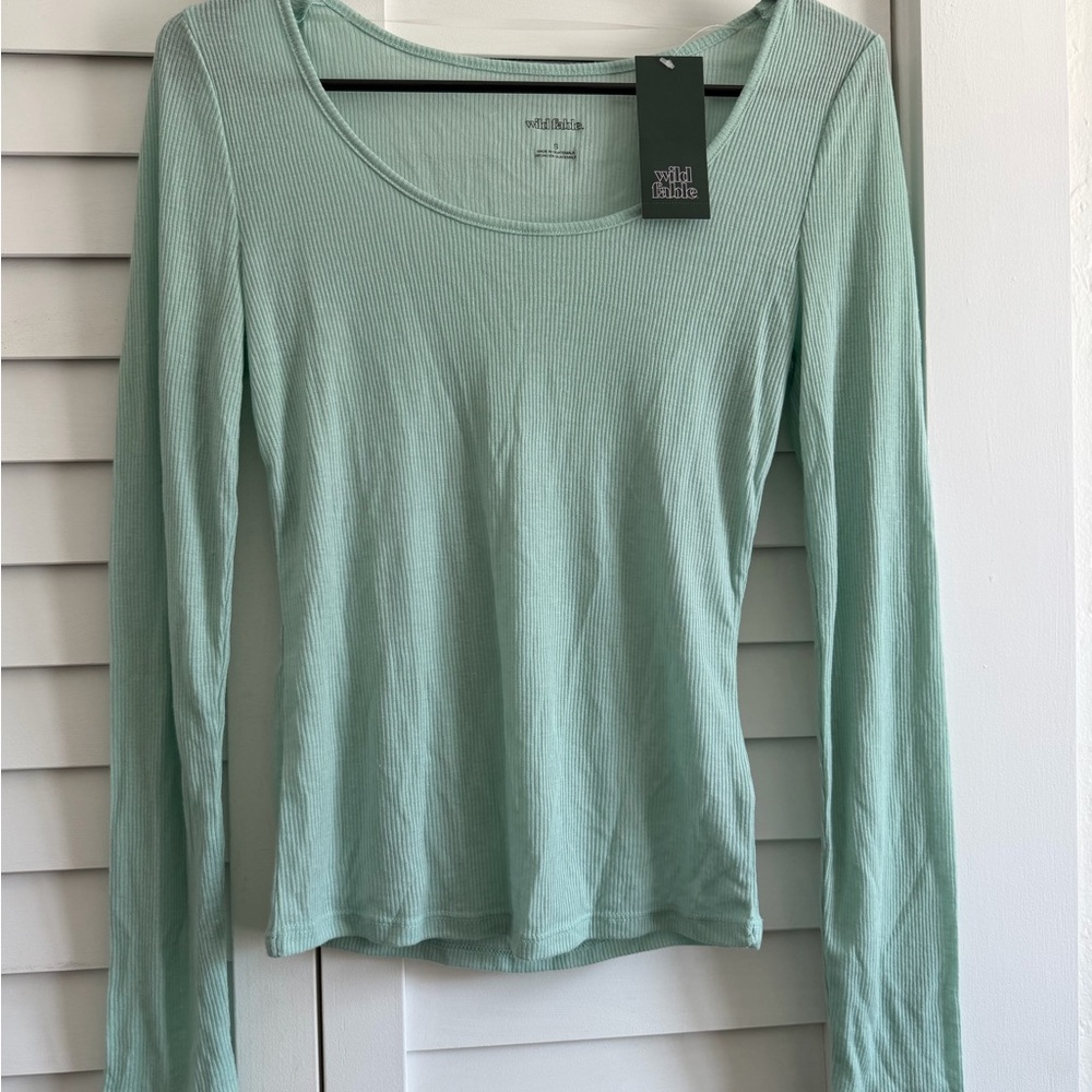 Wild Fable Light Green Ribbed Long Sleeve Tee
